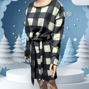 Gee Gee Flannel Buffalo Plaid Dress Size Small Black Cream Lightweight‎
